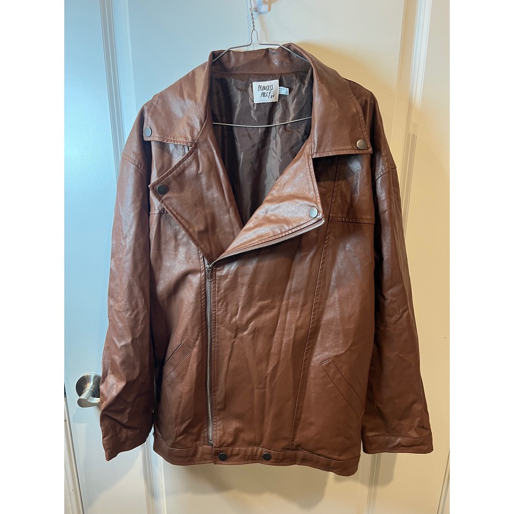 Princess Polly Womens Moto Jacket Faux Leather Brown Size 10